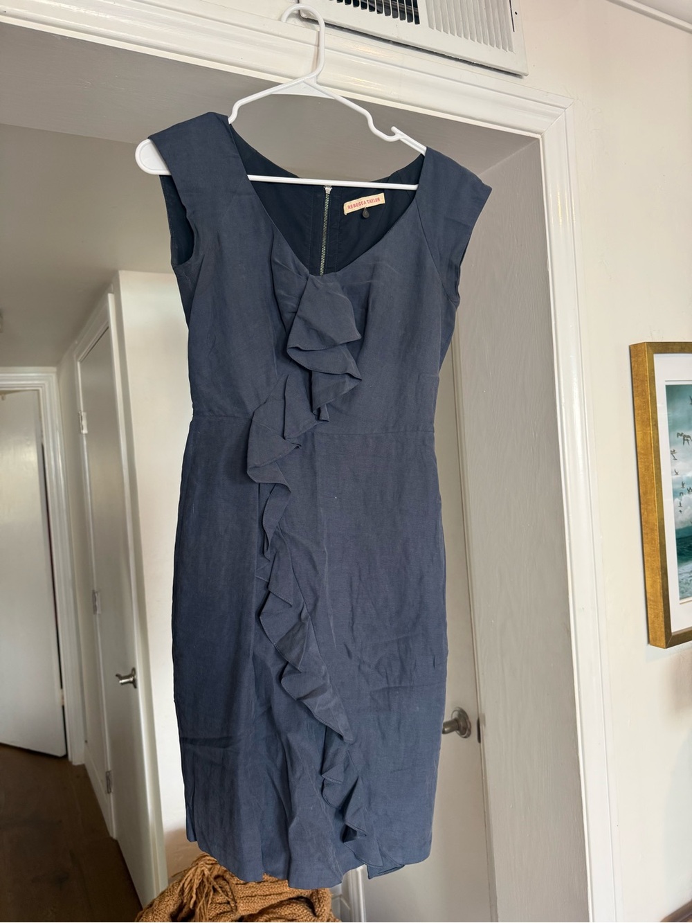 Rebecca Taylor Navy Ruffle-Front Midi Dress